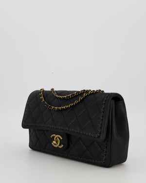 Chanel Happy Stitch Single Flap Bag in Matte Black Crumpled Calfskin with Antique Gold Hardware