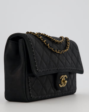 Chanel Happy Stitch Single Flap Bag in Matte Black Crumpled Calfskin with Antique Gold Hardware