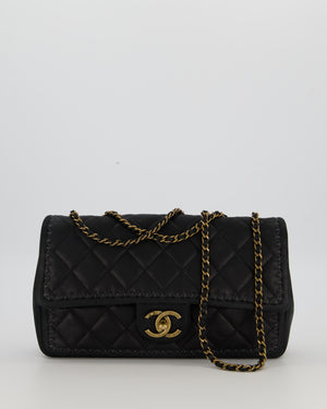 Chanel Happy Stitch Single Flap Bag in Matte Black Crumpled Calfskin with Antique Gold Hardware