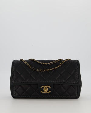 Chanel Happy Stitch Single Flap Bag in Matte Black Crumpled Calfskin with Antique Gold Hardware