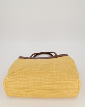 Chanel Beige Vintage CC Logo Raffia Shoulder Bag With Brown Lambskin Straps