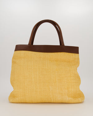 Chanel Beige Vintage CC Logo Raffia Shoulder Bag With Brown Lambskin Straps