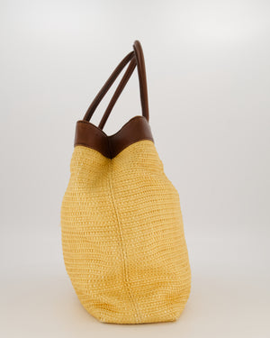 Chanel Beige Vintage CC Logo Raffia Shoulder Bag With Brown Lambskin Straps