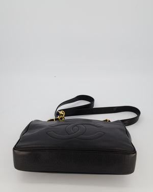 Chanel CC Black Vintage Lambskin Leather Front Pocket Tote Bag with Gold Hardware