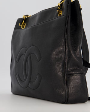 Chanel CC Black Vintage Lambskin Leather Front Pocket Tote Bag with Gold Hardware