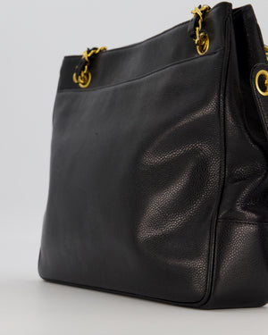 Chanel CC Black Vintage Lambskin Leather Front Pocket Tote Bag with Gold Hardware