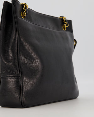 Chanel CC Black Vintage Lambskin Leather Front Pocket Tote Bag with Gold Hardware