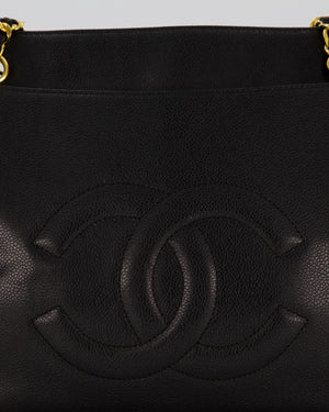 Chanel CC Black Vintage Lambskin Leather Front Pocket Tote Bag with Gold Hardware