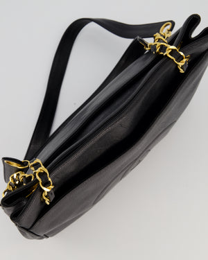Chanel CC Black Vintage Lambskin Leather Front Pocket Tote Bag with Gold Hardware
