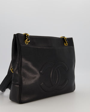 Chanel CC Black Vintage Lambskin Leather Front Pocket Tote Bag with Gold Hardware
