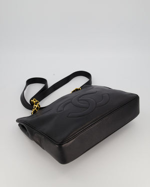 Chanel CC Black Vintage Lambskin Leather Front Pocket Tote Bag with Gold Hardware
