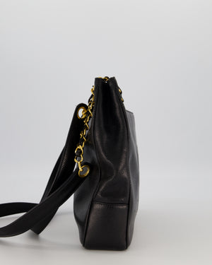 Chanel CC Black Vintage Lambskin Leather Front Pocket Tote Bag with Gold Hardware