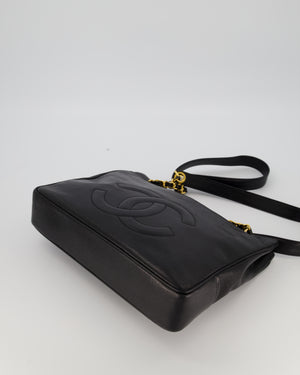 Chanel CC Black Vintage Lambskin Leather Front Pocket Tote Bag with Gold Hardware