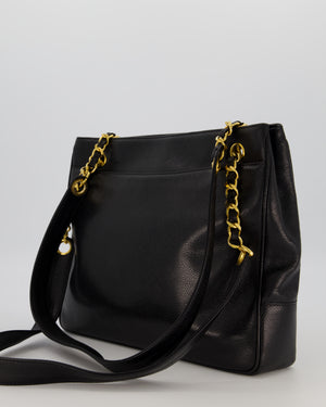 Chanel CC Black Vintage Lambskin Leather Front Pocket Tote Bag with Gold Hardware