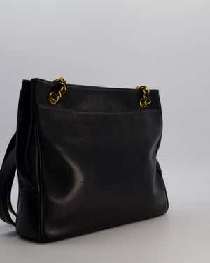 Chanel CC Black Vintage Lambskin Leather Front Pocket Tote Bag with Gold Hardware
