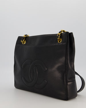 Chanel CC Black Vintage Lambskin Leather Front Pocket Tote Bag with Gold Hardware