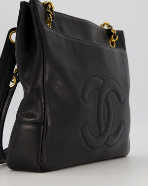 Chanel CC Black Vintage Lambskin Leather Front Pocket Tote Bag with Gold Hardware