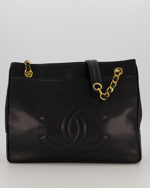 Chanel CC Black Vintage Lambskin Leather Front Pocket Tote Bag with Gold Hardware