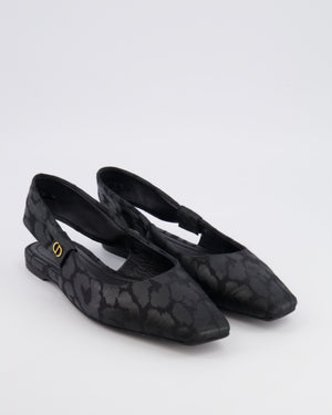 Christian Dior Black Leopard Mizza Slingback with Gold Logo Size 38