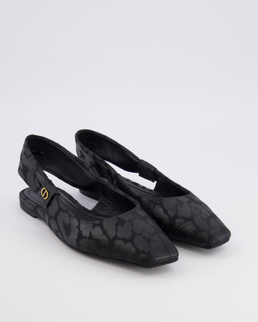 Christian Dior Black Leopard Mizza Slingback with Gold Logo Size 38