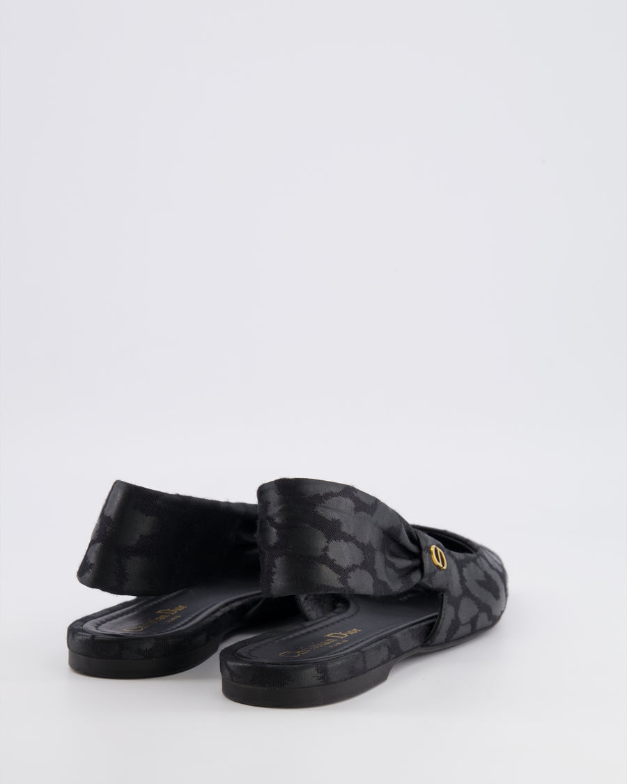 Christian Dior Black Leopard Mizza Slingback with Gold Logo Size 38