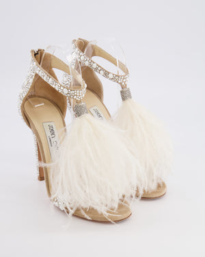 Jimmy Choo Viola 110 White Feather and Crystal-Embellished Heeled Sandals Size 38 RRP £1,450