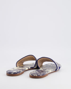Christian Dior Blue and White Embroidered Logo Dway Flat Mules Size 38 RRP £630