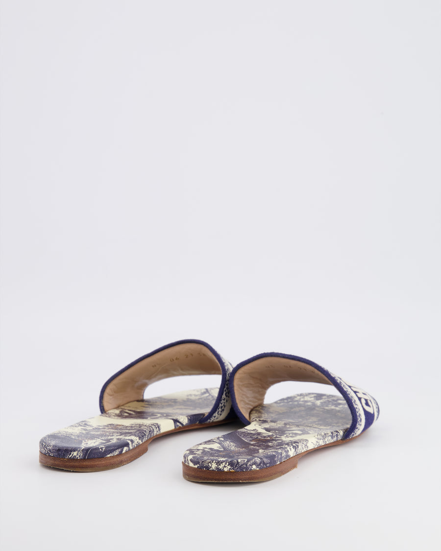 Christian Dior Blue and White Embroidered Logo Dway Flat Mules Size 38 RRP £630
