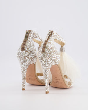 Jimmy Choo Viola 110 White Feather and Crystal-Embellished Heeled Sandals Size 38 RRP £1,450