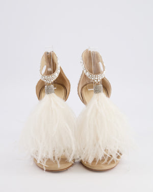 Jimmy Choo Viola 110 White Feather and Crystal-Embellished Heeled Sandals Size 38 RRP £1,450