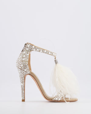 Jimmy Choo Viola 110 White Feather and Crystal-Embellished Heeled Sandals Size 38 RRP £1,450