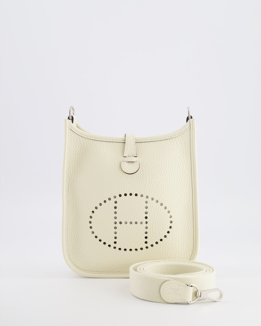 Hermès Mini Evelyne Amazone Bag in Cream Clemence Leather with Palladium Hardware