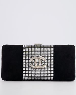 *RARE* Chanel 2015 Paris-Dubai Black Suede Strass Crystal Clutch Bag with Crystal Embellished CC Logo