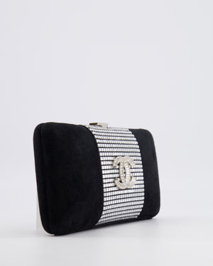 *RARE* Chanel 2015 Paris-Dubai Black Suede Strass Crystal Clutch Bag with Crystal Embellished CC Logo