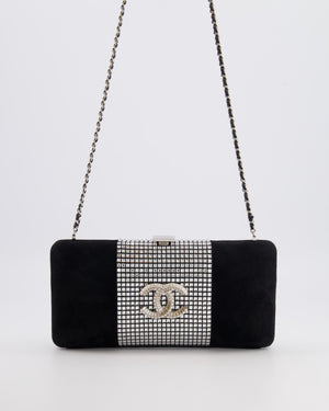 *RARE* Chanel 2015 Paris-Dubai Black Suede Strass Crystal Clutch Bag with Crystal Embellished CC Logo