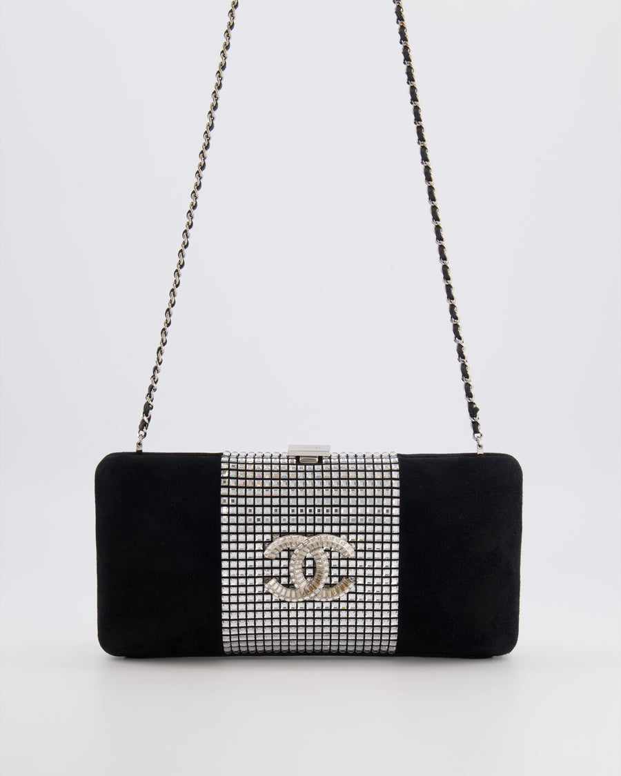 *RARE* Chanel 2015 Paris-Dubai Black Suede Strass Crystal Clutch Bag with Crystal Embellished CC Logo