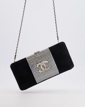 *RARE* Chanel 2015 Paris-Dubai Black Suede Strass Crystal Clutch Bag with Crystal Embellished CC Logo