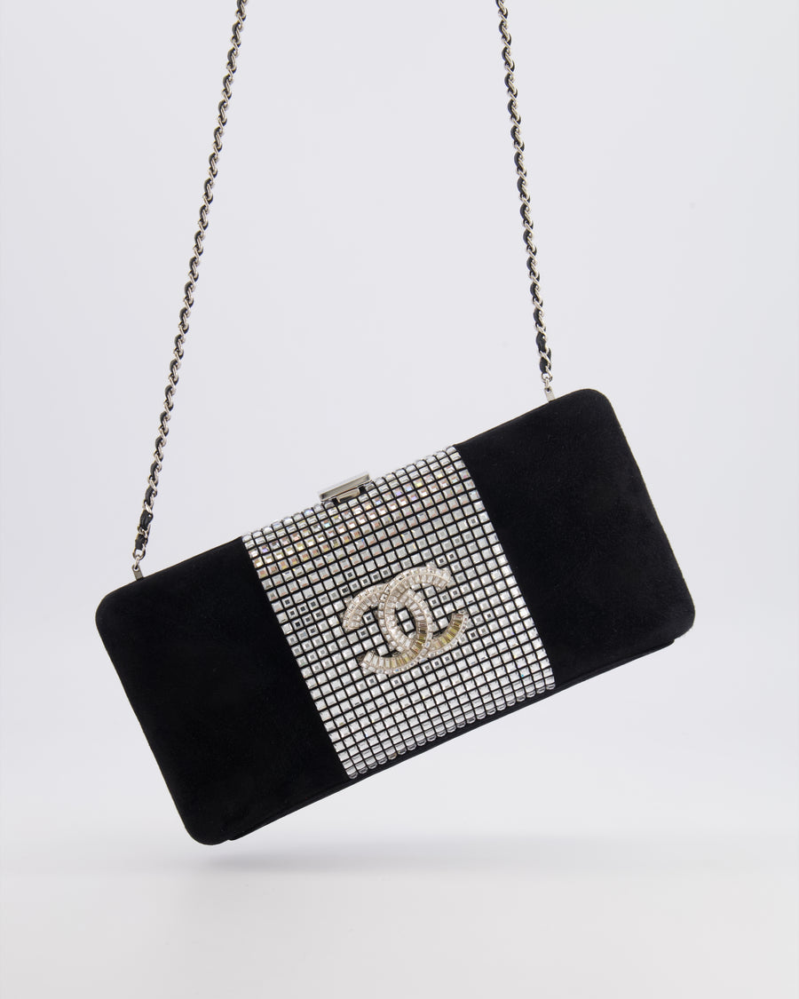 *RARE* Chanel 2015 Paris-Dubai Black Suede Strass Crystal Clutch Bag with Crystal Embellished CC Logo