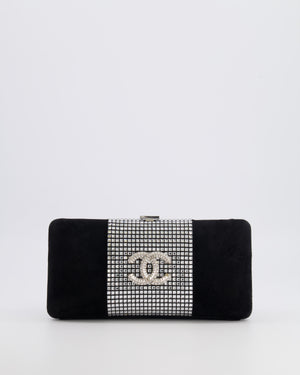 *RARE* Chanel 2015 Paris-Dubai Black Suede Strass Crystal Clutch Bag with Crystal Embellished CC Logo