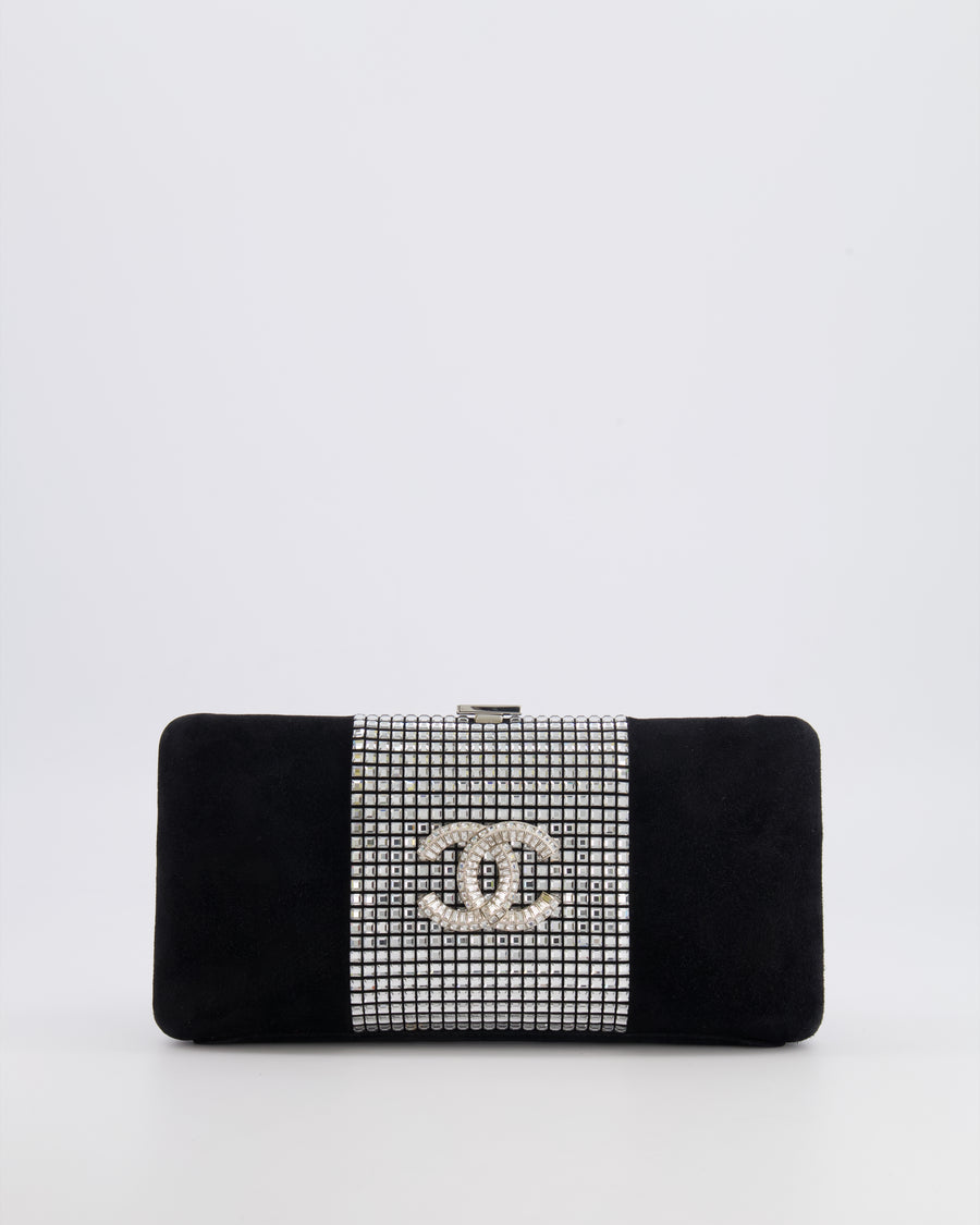 *RARE* Chanel 2015 Paris-Dubai Black Suede Strass Crystal Clutch Bag with Crystal Embellished CC Logo