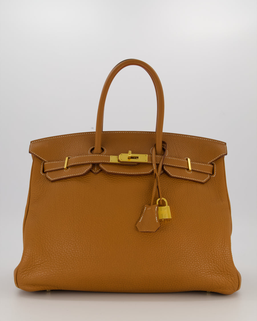 Hermès Birkin 35 Retourne Bag in Gold Clemence Leather with Gold Hardware
