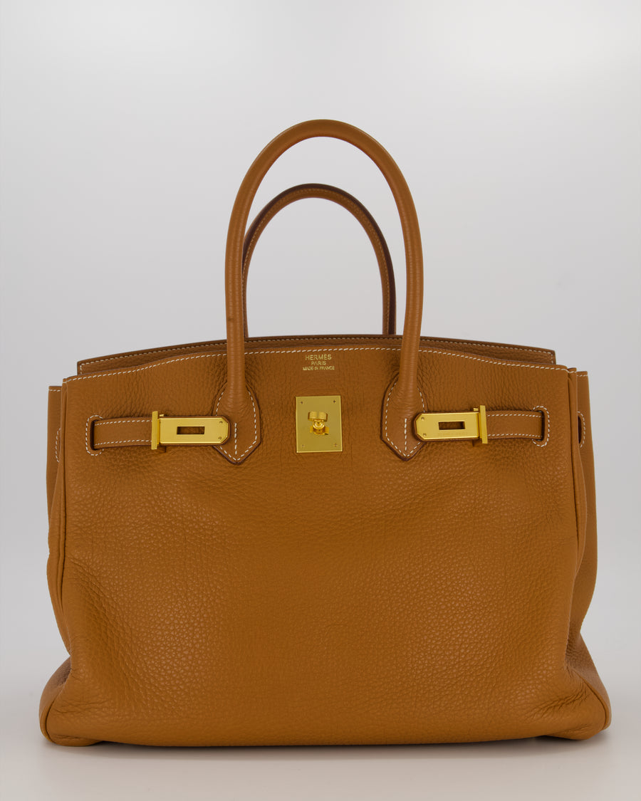 Hermès Birkin 35 Retourne Bag in Gold Clemence Leather with Gold Hardware