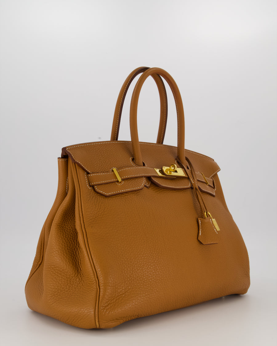 Hermès Birkin 35 Retourne Bag in Gold Clemence Leather with Gold Hardware