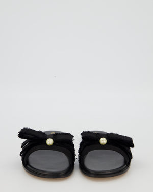 Christian Dior Black Flat Sandals with Bow and CD Pearl Detail Size EU 37