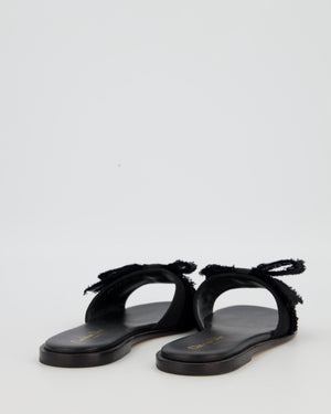 Christian Dior Black Flat Sandals with Bow and CD Pearl Detail Size EU 37