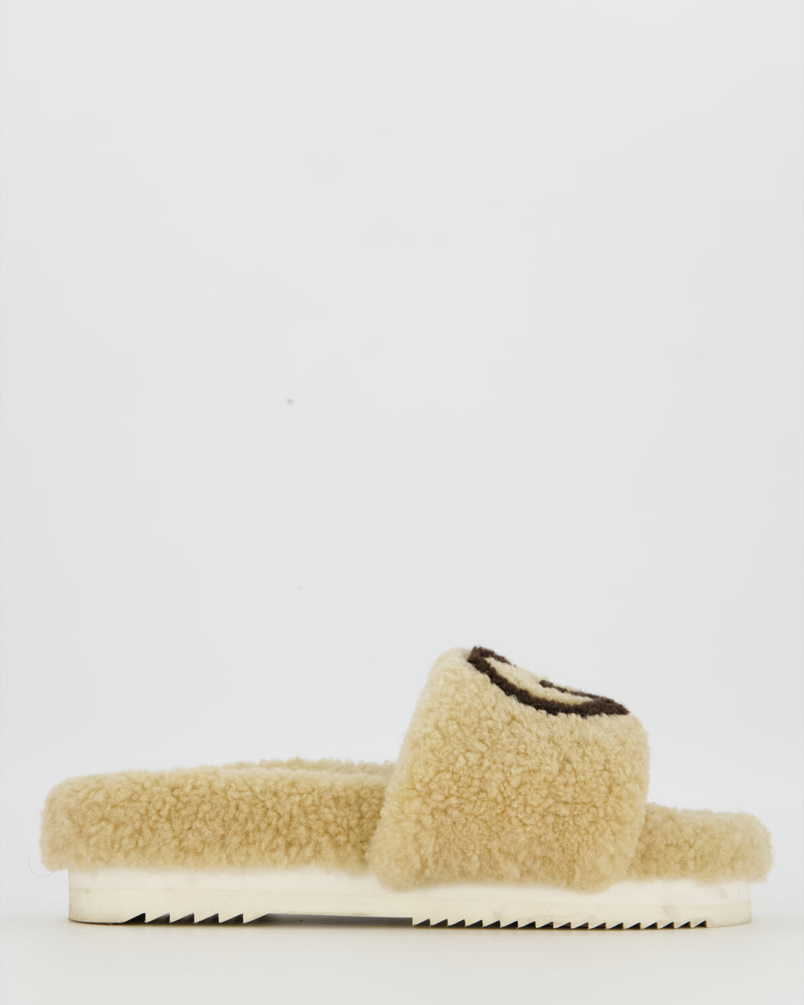 Gucci Beige Platform Shearling GG Sandals Size EU 37