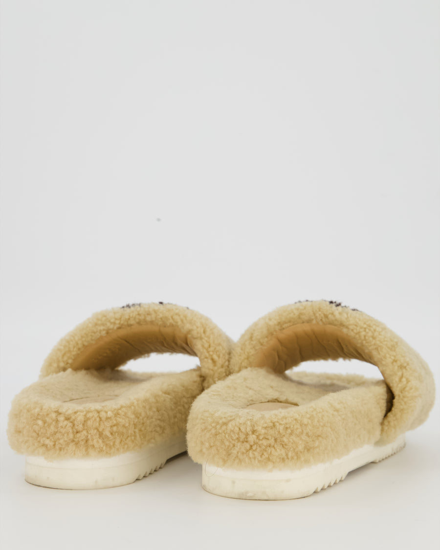 Gucci Beige Platform Shearling GG Sandals Size EU 37