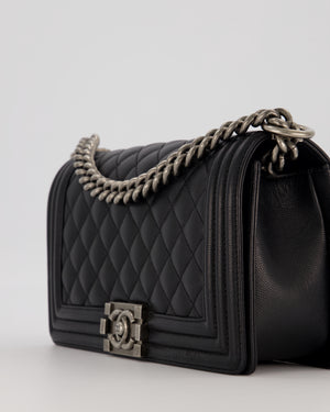 Chanel Medium Boy Bag in Black Caviar Leather with Ruthenium Hardware