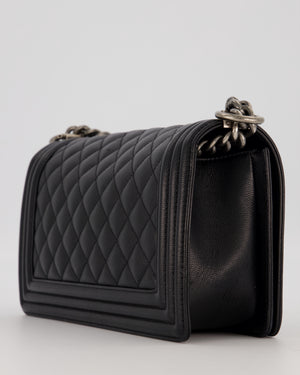 Chanel Medium Boy Bag in Black Caviar Leather with Ruthenium Hardware
