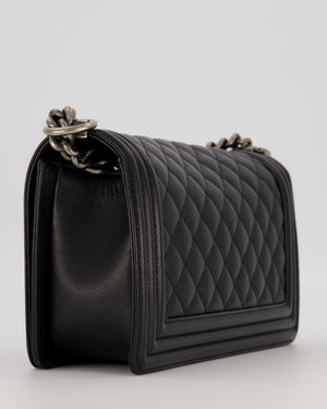 Chanel Medium Boy Bag in Black Caviar Leather with Ruthenium Hardware